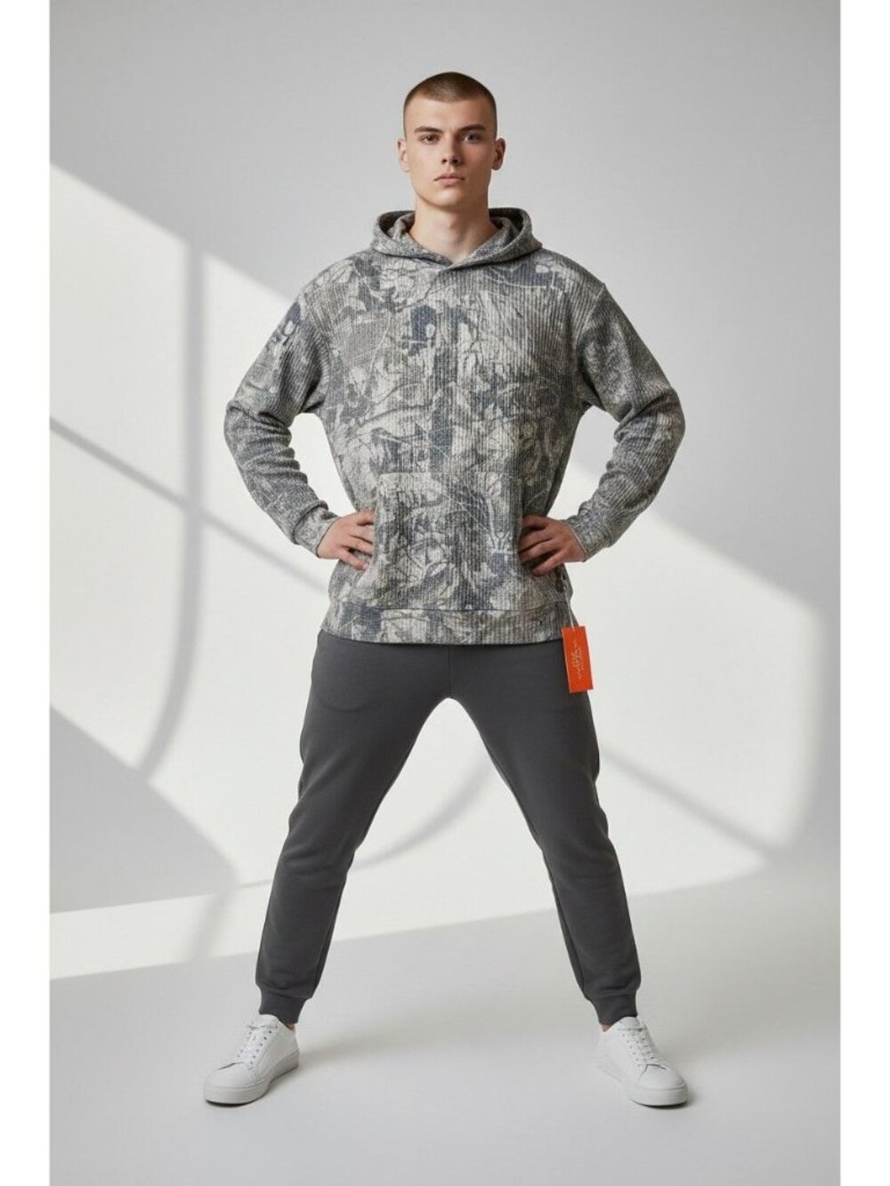 Negative Space Camo Long Sleeve Waffle Knit Hoodie Men’s – Size Medium – NWT